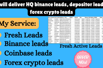 generate HQ live fresh, forex leads, crypto leads quality coinbase binance leads