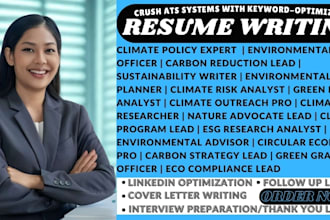 write ats optimized climate policy expert, green policy analyst resume