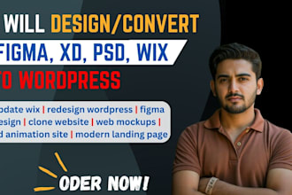 convert psd figma to wordpress website clone, fix, update wix modern cbd website