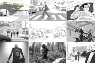 illustrate realistic storyboard for your tv commercial, tvc, adobe photoshop