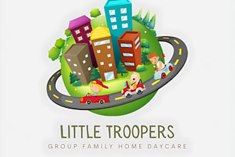 make a modern daycare, childcare, babyshop, school and kids logo