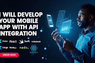 develop a mobile app with API integration using flutter, react native, or swift