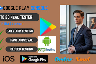 provide 6, 12 or 20 real google play testers for closed app testing