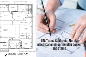do usa texas, california, florida electrical engineering plan design and stamp