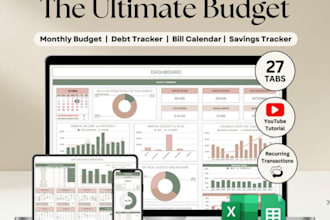 design digital planner spreadsheet, bill tracker, habit tracker spreadsheet