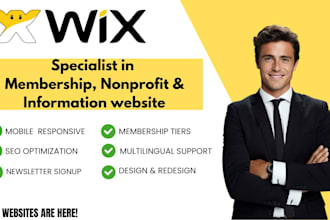 create a modern wix membership website, nonprofit website, information website
