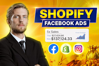 run 5x shopify facebook ads campaign, meta ads, instagram ad, fb marketing