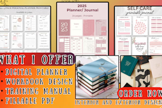 design digital journal, planner, activity book, workbook, custom fillable pdf
