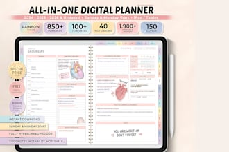 design etsy digital planner reading journal goodnotes health and fitness planner