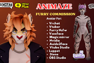 do 3d vrchat vtuber vrm furry nsfw model for vseeface animaze, fursona vrc avi