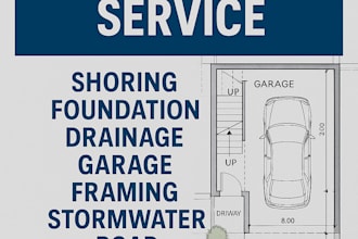 shoring, foundation, drainage, garage, framing, stormwater, road, permit plans