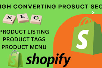 do shopify product listing, menu,navigation and data entry