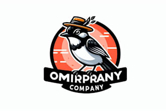 create oriental magpie robin mascot logo  with text with any file
