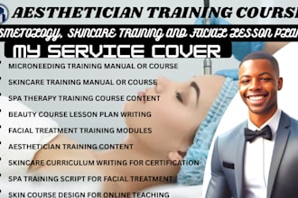 write esthetician course content, skincare training, and facial lesson plans