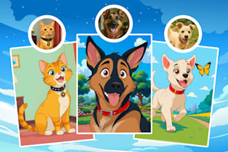 draw custom disney pet portrait , disney dog , disney cat