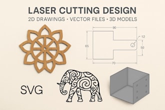 craft precise laser cutting cad files, detailed 2d drawings and 3d models