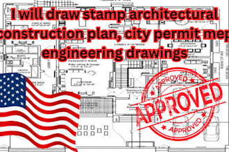 draw stamp architectural construction plan, city permit mep engineering drawings