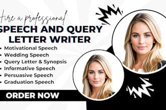 do informative wedding motivational persuasive speech, query letter and synopsis