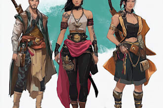paint fantasy concept art, character design and environment