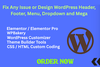 fix any issue or design wordpress header, footer, menu, dropdown and mega