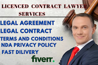 be your lawyer for legal agreements, contract, terms and conditions, mou or nda