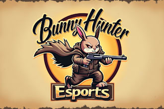 create unique bunny hunter logo with my creative thinking