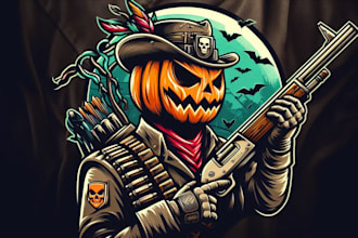 do modern pumpkin head soldier logo with express delivery