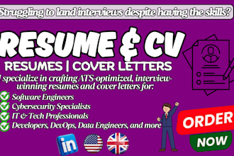 do resume CV writing, software engineering resume, cybersecurity CV, tech resume