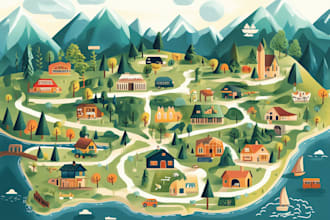 create a vector map illustration for events, festivals, and venues