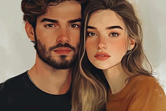 draw couple portrait for wedding illustration