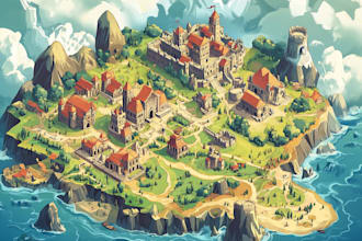 design fantasy map illustration isometric map, event or city map, 2d vector map