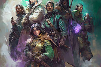 do dnd character art illustration, dnd party, fantasy, game art