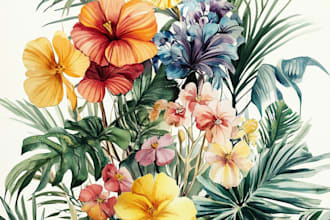 draw botanical illustrations of flowers, plants, fruits