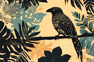 illustrate botanical and animal linocut illustration