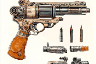 draw a 3d weapon illustration for gaming
