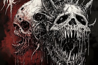 do an brutal, dark, horror, metal art illustration