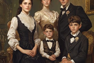 draw couple, family or group to vector portrait your photo