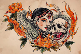 draw an old school tattoo style artwork for you