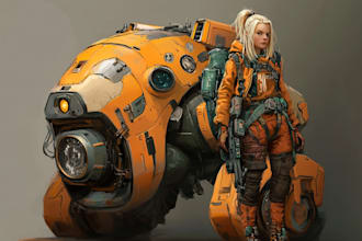 create  a sci fi character design or sci fi art, game art illustration