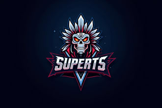 do awesome tribal chief skull head esport mascot logo design