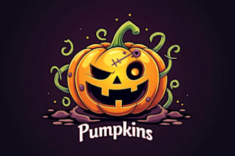 do awesome halloween pumpkin with zombie head mascot logo design