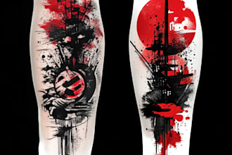 do premium trash polka design , sleeve tattoo