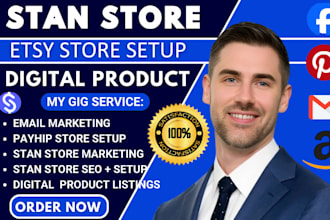 setup and market your stan store, etsy, or payhip for digital product sales