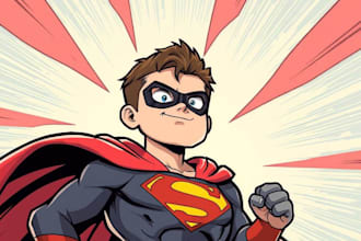 make a superhero comic illustration and cartoon character