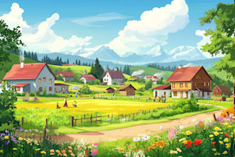 draw a flat vector landscape illustration