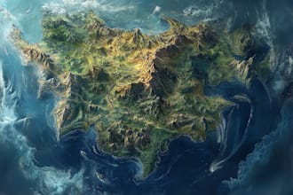 do line art fantasy map illustration