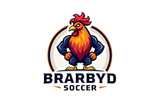 do awesome strong and athletic rooster soccer mascot logo design