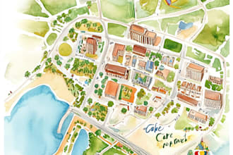 create a detailed watercolor map illustration of your city