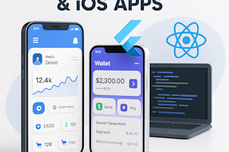 develop custom android and ios mobile apps using flutter or react native