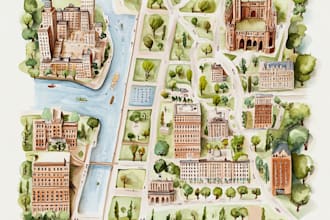 design a watercolor map illustration of your city or venue